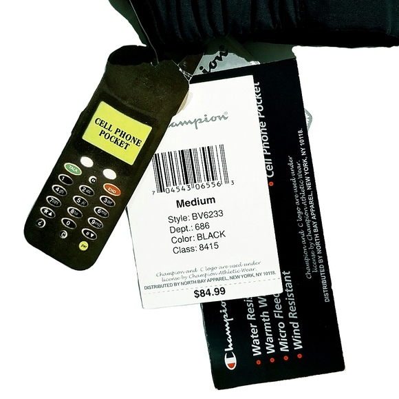 Champion Vintage 00s Mens Fleece Lined Jacket With Phone Pocket Black Medium New - Picture 13 of 13